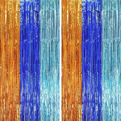 Voircoloria Blue Orange Foil Fringe Backdrop Curtains, 2 Pack | Tinsel Streamers by Voircoloria