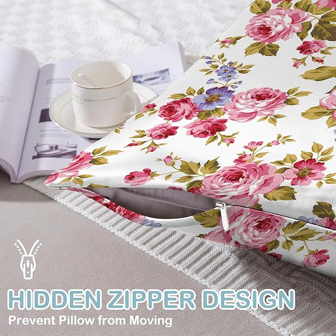 Satin Pillowcase 1 Pack-Rose Flower Floral Silky Pillow Cover for Hair and Skin,Standard Size 20x26 Inch Soft Cooling Printed Pillow Cases with Hidden Zipper,Gifts for Women Men