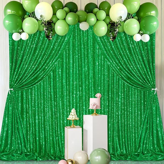 Green Sequin Backdrop Curtains 2 Pcs 5FTx10FT Glitter Backdrop Christmas - Image 5