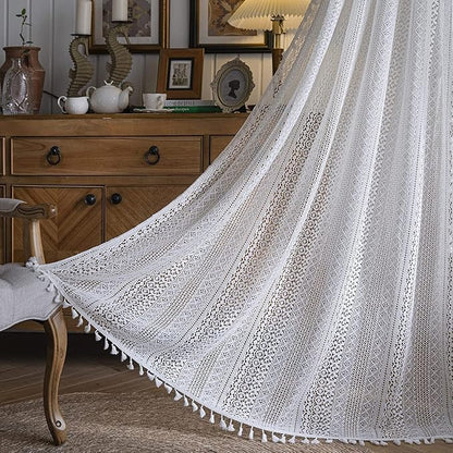 Sutuo Home Boho Sheer Curtain 108 Inches Long, Crochet Lace by SutuoHome