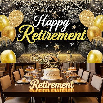 Large Black Gold Happy Retirement Decorations Banner - Image 7