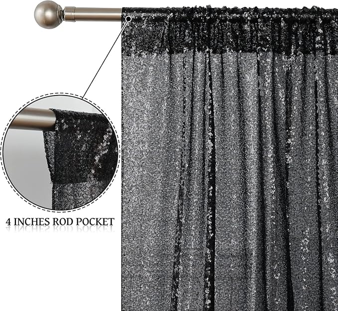 Sugargirl Halloween Black Sequin Backdrop Curtain 6 Panels 2FTx8FT Glitter - Image 4