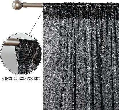 Sugargirl Black Sequin Backdrop Curtain 10FTx10FT Glitter Black Background - Image 5