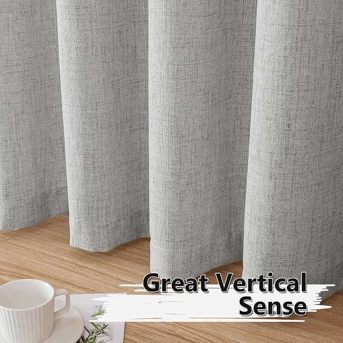 Tollpiz Linen Curtains Bedroom Rod Pocket Semi Sheer Curtain Burlap Light - Image 4