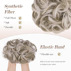 FESHFEN Messy Bun Hair Piece - Large Elastic Wavy Curly Hair Bun Scrunchies Ponytail Extensions Synthetic Chignon Hairpieces for Women, Silver Blonde 1.94oz