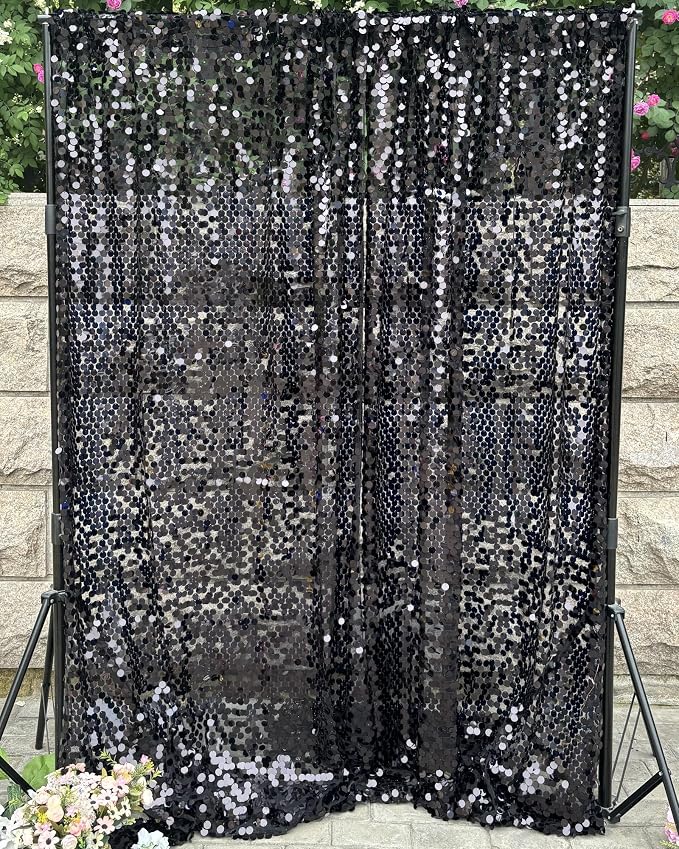 Black Sequin Backdrop, 4x10 Feet, Large 18MM, 2 Panel | Payette Shimmer - Image 6