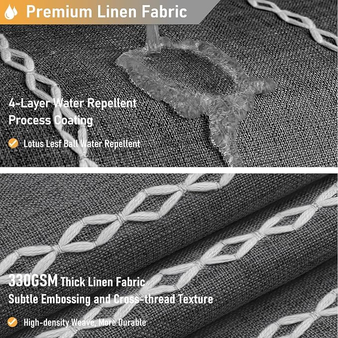 Small Boho Linen Heavy Duty Cloth Shower Curtain, Charcoal Grey | Stall Size - Image 4