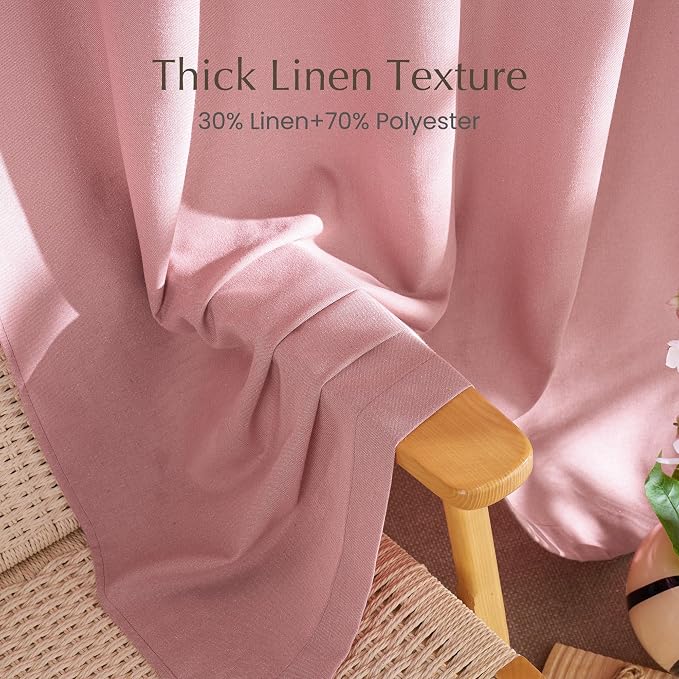 NICETOWN Linen Pink Curtains for Girls Room, Grommet Thick Flax Semi Sheer - Image 5