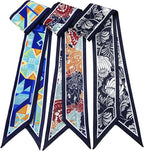 Skinny Scarf 3 Pack for Women – Bag Scarf, Silk Hair Scarves (Original Prints, Premium Twill, 3 Designs)