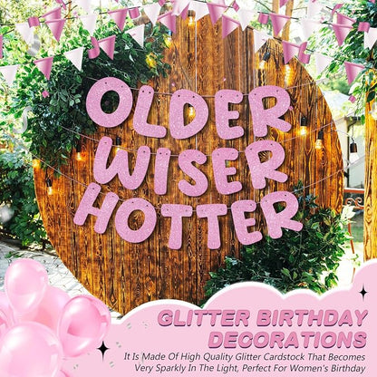 Fulmoon Set of 3 Pre Strung Older Wiser Hotter Glitter Banner Funny Birthday - Image 7