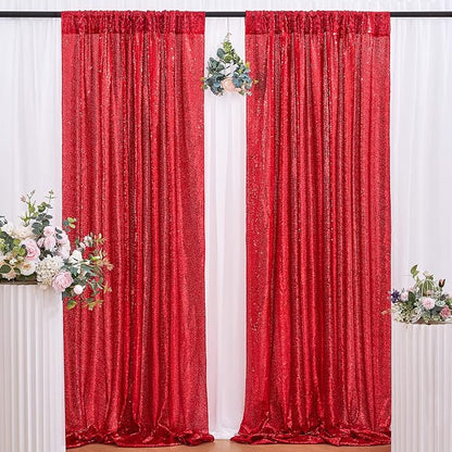 Red Sequin Backdrop Curtains Party Photo Glitter Drapes 2 Pcs 2FTx8FT | by B-COOL