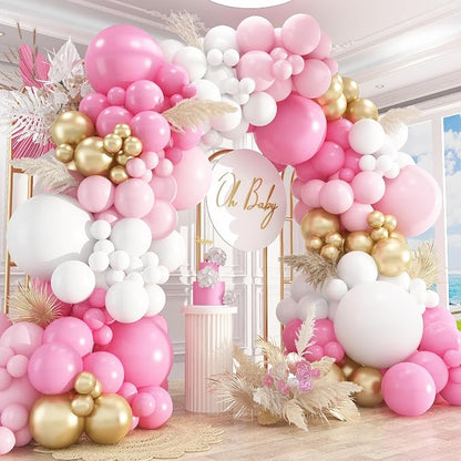 412Pcs Pink and White Balloons Arch Kit, 18 12 10 5 Inch Pink and Gold Balloon by PAXILE
