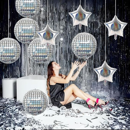 9 Pcs Disco Ball Balloons and Star Balloons 22/18 4D Ball Balloons Laser - Image 4