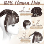Hair Toppers for Women Real Human Hair - 360° Coverage Dark Brown Clip In Topper with Bangs for Thinning Hair Upgraded 5×9 cm Silk Base Ideal for Everyday Use
