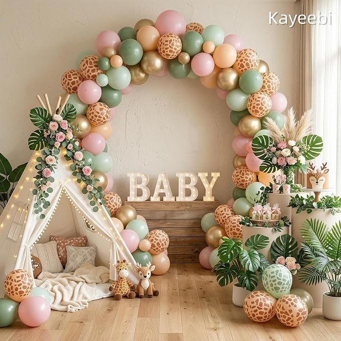 Sage Green Pink Gold Balloons Wild One Birthday Decorations 12inch Light Pink - Image 6
