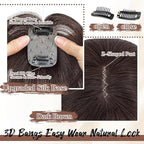 Hair Toppers for Women Real Human Hair - 360° Coverage Dark Brown Clip In Topper with Bangs for Thinning Hair Upgraded 4×6 cm Silk Base Ideal for Everyday Use