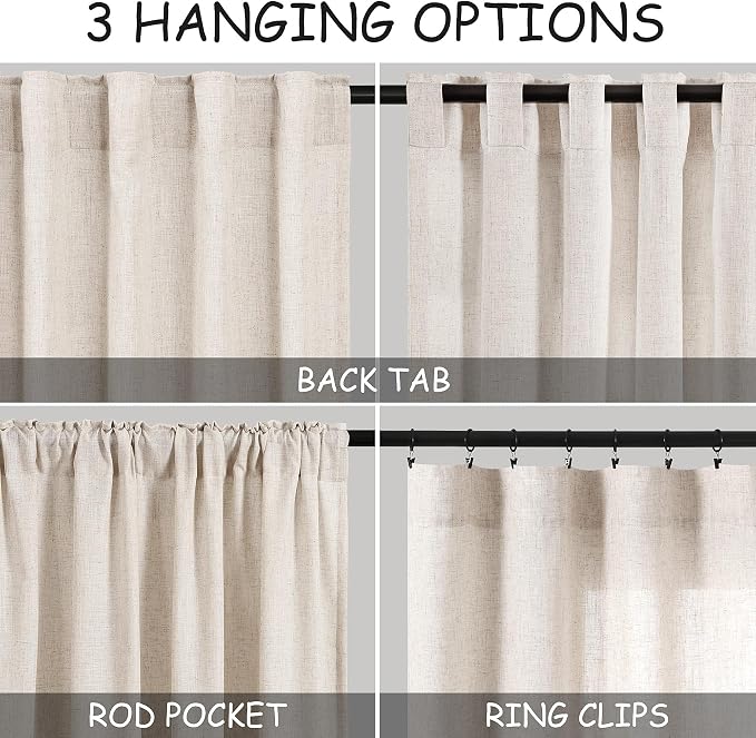 Beige Linen Back Tab Curtains 96 Inches Long - Image 3