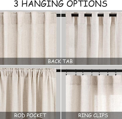 Beige Linen Sheer Curtains 54 Inch Length 2 Panel Set Back Tab Pocket Semi - Image 3