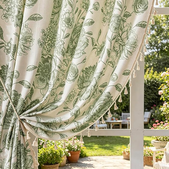 F-CHU Boho Floral Linen Curtains by F-CHU