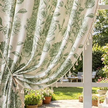 F-CHU Boho Floral Linen Curtains by F-CHU