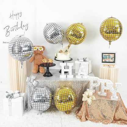 6pcs 22 Inch Gold Silver Disco Ball Balloons, 4d Large Foil Aluminum Balloon - Image 4