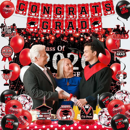 DARUNAXY Black Red Graduation Party Decorations, 2026 Congrats Grad Honeycomb - Image 4