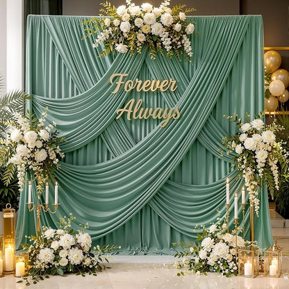 12ft x 10ft Grayish Green Backdrop Curtains by CO-AVE