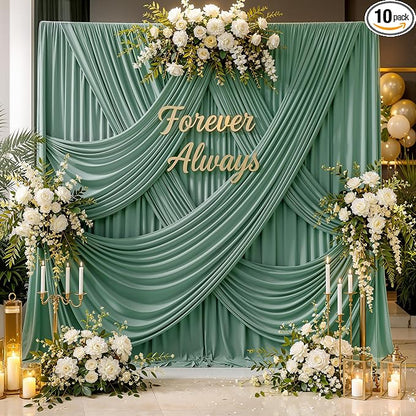 50ft x 12ft Grayish Green Backdrop Curtains by CO-AVE