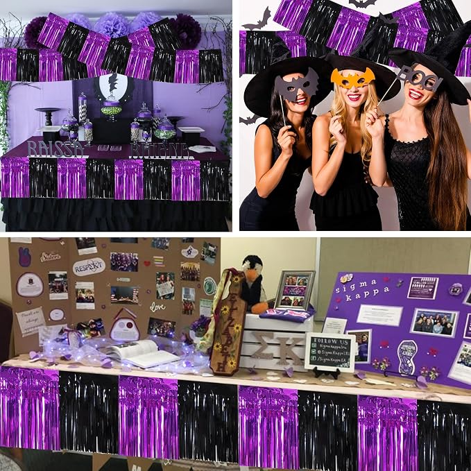 BEISHIDA Black Purple Fringe Garland Banner 30ft Wall Tinsel Foil Streamers | - Image 4