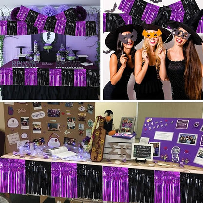 BEISHIDA Black Purple Fringe Garland Banner 30ft Wall Tinsel Foil Streamers | - Image 4
