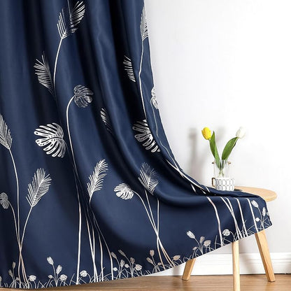 Blackout Curtains Grommet 96 Inches Long Elegant Silver Palm Tree Light - Image 7