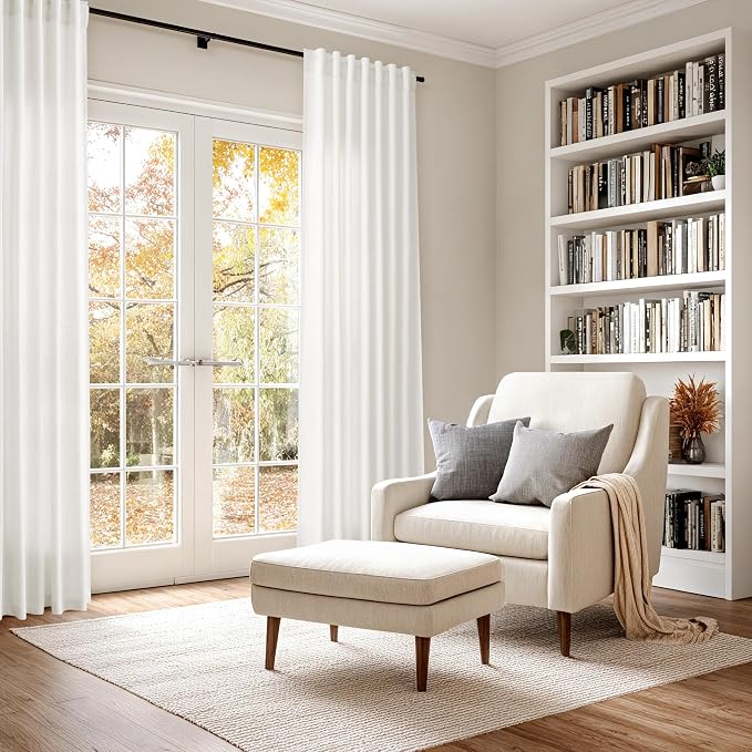 Extra Long Beige White Curtains 108 Inch Length 2 Panels Set - Image 6