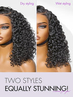LUVME HAIR 100% Real Human Hair Wig Lace Frontal Deep Curly 16 inches Drawstring Cap Glueless HD Lace Wigs Human Hair Pre Plucked Pre Cut, Curly Wig Human Hair Ready to Go Wig