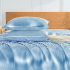 JELLYMONI 100% Natural Cotton Striped Standard Pillowcases Set, 2 Pack White and Blue Stripes Pattern Printed Pillow Covers with Envelope Closure(Pillows are not Included)