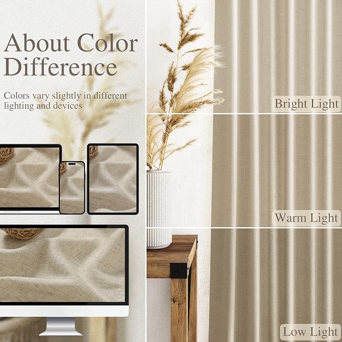 Eggshell Beige Linen Curtains 132 Inch Length - Image 3