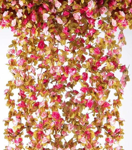 Artificial Flower Garland 6pcs 8.2ft Rose Vine Decor, Fall Purple Flower | by PONKING