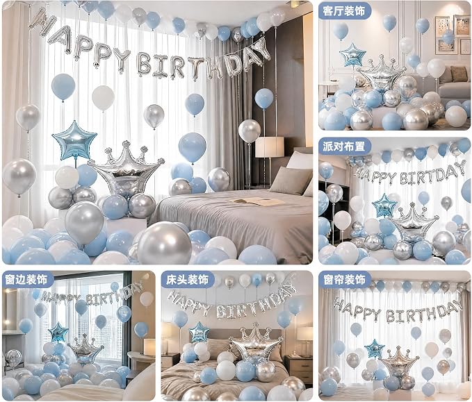 Blue Silver White Adult Birthday Balloon Garland Decor Kit | Easy DIY party - Image 4