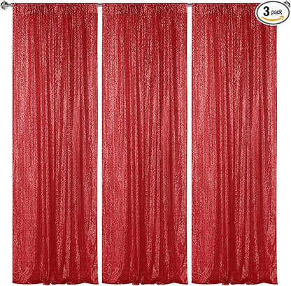 Sugargirl Red Sequin Backdrop Curtain 3 Panels 2FTx8FT Glitter Red Background by Sugargirl