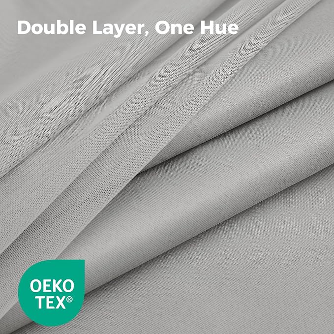 100% Blackout Curtains for Bedroom, Double Layer Grey Curtains, Room Darkening - Image 4