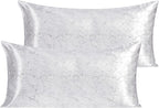 NTBAY 2 Pack Satin King Pillowcases for Hair and Skin, Luxurious and Silky Marbling Printed Pillow Cases with Envelope Closure, 20x36 Inches, White