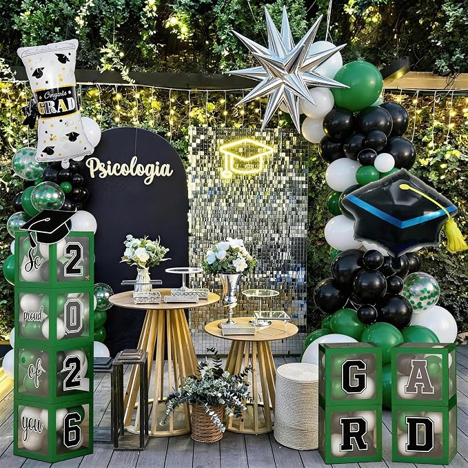 Congratulations Graduation Decor Class of 2026 Green and Black Balloons Arch kit - Image 6
