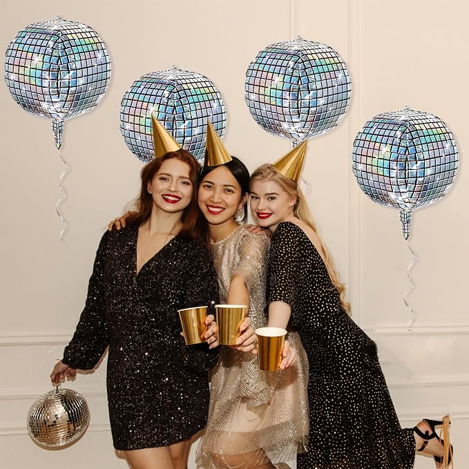Fovths 12 Pieces Silver Disco Ball Balloons 18 Inch 4D Large Disco Balloon Foil - Image 7