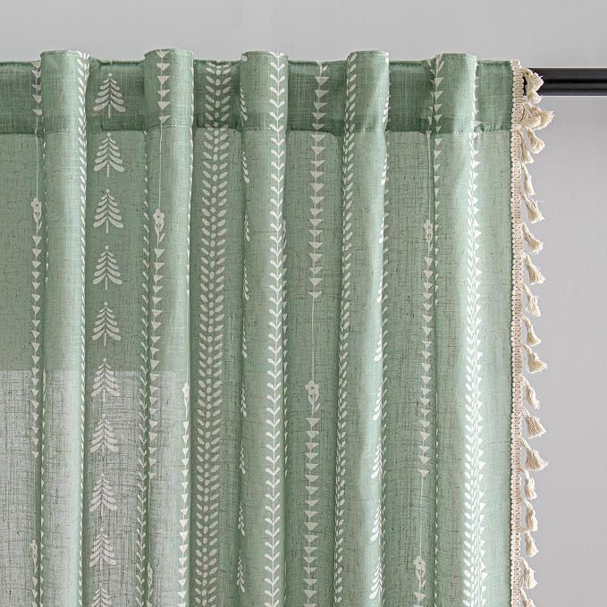 Boho Sage Green Curtains by MEETSKY