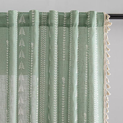 Boho Sage Green Curtains by MEETSKY