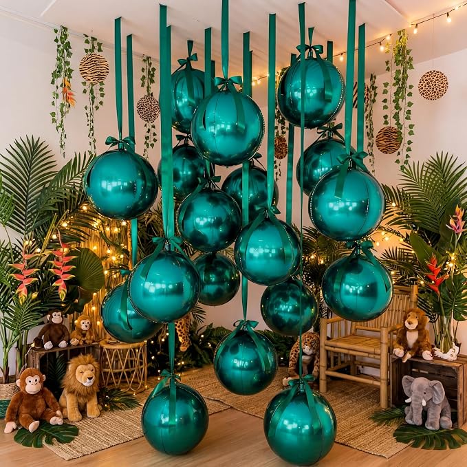 20 Pcs Vbs 2026 Metallic Green Foil Balloons Giant 22 Inch 4d Round Metallic - Image 8