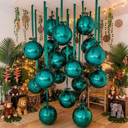 20 Pcs Vbs 2026 Metallic Green Foil Balloons Giant 22 Inch 4d Round Metallic - Image 8