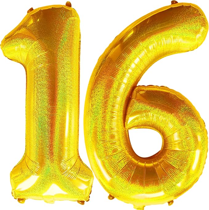 Jonhamwelbor 40 Inch Laser Gold 16 Balloon Numbers Foil Mylar Giant Balloon by Jonhamwelbor