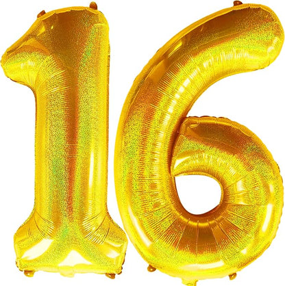 Jonhamwelbor 40 Inch Laser Gold 16 Balloon Numbers Foil Mylar Giant Balloon by Jonhamwelbor