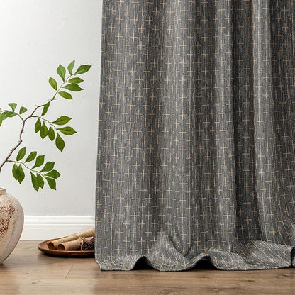 MIULEE Patterned Farmhouse Linen Curtains, Back Tab, Dark Grey | Linen Curtains - Image 6