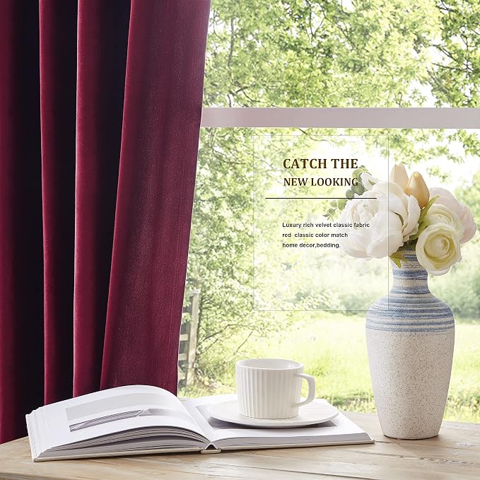 BULBUL Velvet Burgundy Blackout Curtains 120 inch Long - Image 4
